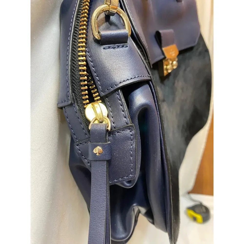 Kate Spade Navy Blue Calf-Hair Shoulder Crossbody Bag